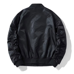 Jet Black Oversized Bomber <b>Jacket</b> Men Premium Nylon Streetwear Zip Up OEM Private Label Outerwear - Product Image 6