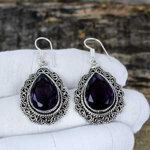 Nikhil Gems Amethyst Gemstone Drop <b>Earrings</b> Platinum Plated Peace Shape Sterling Silver 925 Handmade Jewelry Gift for Women - Product Image 4