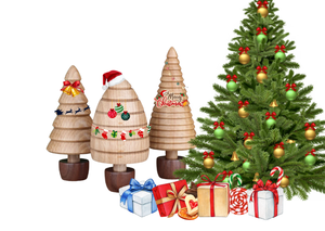 Set of 3 <b>Wooden</b> <b>Christmas</b> <b>Tree</b> Tabletop Decorations with Printed Color Designs for Mantel, or Table Decoration from Vietnam - Product Image 4