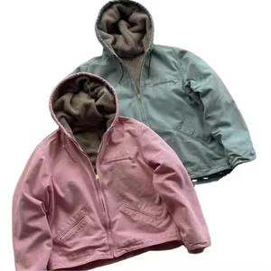 Men's Olive Zip Up Hooded Jacket Winter <b>Fleece</b> <b>Sherpa</b> Lined Windproof Casual Coat - Product Image 2