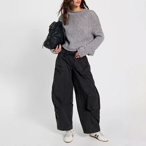 Nouveau pantalon cargo tendance pour femme, coupe ample, taille mi-haute, longueur intégrale, en toile, style décontracté, streetwear automne, jambe large, noir - Product Image 1