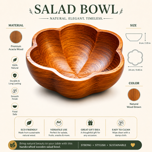 Premium Acacia Wood Flower Shape Salad Bowl | Handmade Wooden Serving Bowl for Fruits Snacks Dining Table Kitchen Home Decor - Product Image 4