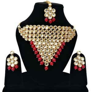 Collier choker indien classique pour femme, pour mariage, fiançailles, anniversaire, fête, vert, cristal traditionnel, Kundan, fausse perle, alliage d'or, cadeau - Product Image 1