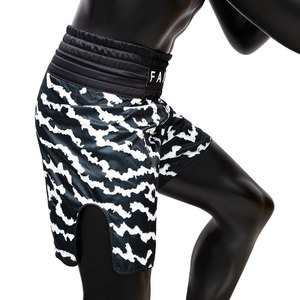 Pantalones Cortos de Boxeo Unisex Fairtex Negros y Blancos para Muay Thai, Ropa de Entrenamiento con Logotipo Personalizado Impreso por Transferencia de Calor, Elásticos en la Parte Delantera, 100% Poliéster - Product Image 5