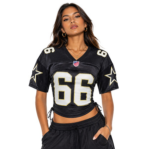 Classic Pink <b>Mesh</b> Side Lace Up Jersey Trend women's shirt Short Sleeve Streetwear Custom Number Print <b>Cropped</b> <b>Top</b> Football Style - Product Image 4