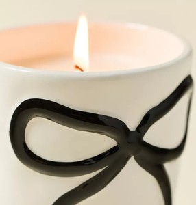 Bold <b>Bow</b> Accent Ceramic Candle Vessel Thick Wall Heat Resistant Smooth Gloss Finish Luxury Reusable Home Decor <b>Holder</b> - Product Image 2