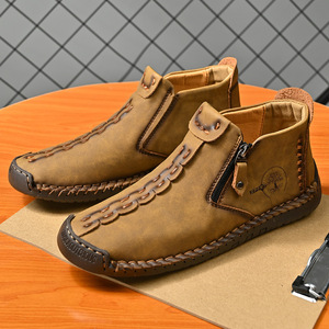 Bottes pour hommes, nouvelle collection automne-hiver, grandes tailles, à enfiler, montantes, semelle extérieure en caoutchouc, décontractées pour l'extérieur, avec coutures artisanales - Product Image 3