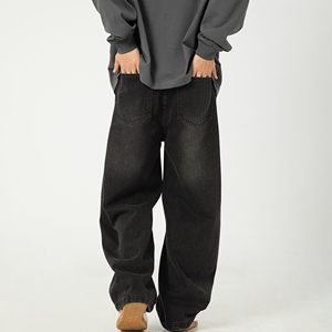 Jean baggy vintage délavé à l'acide pour homme, coupe ample, jambe large, en denim de haute qualité, personnalisable - Product Image 2