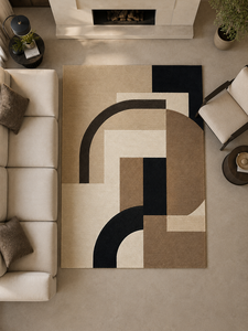 Tapis en laine tufté à la main sur mesure OEM, style Bauhaus du milieu du siècle, camel et noir, pour salon, fabriqué en Inde - Product Image 5