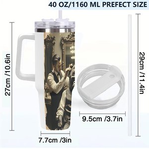 Custom Stainless Steel Tumbler 40oz With Monkey Barber Art Design For <b>Coffee</b> Or Tea - Product Image 4