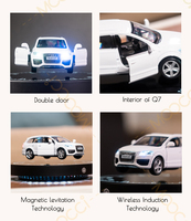 Modèle de voiture miniature de luxe Q7 blanc à rétrofriction 1:36, cadeau d'affaires, décoration de bureau, voiture miniature en métal moulé sous pression à lévitation magnétique pour les fans