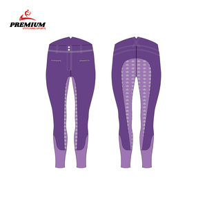 Culottes d'équitation intégrales pour femmes, leggings équestres noirs en polyester et élasthanne, coutures plates, impression silicone - Product Image 5