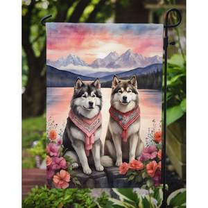 Multicolor Alaskan Malamute dos corazones jardín bandera buzón decorativo patio Banner para Patio ilustraciones para camas de flores pequeñas - Product Image 3