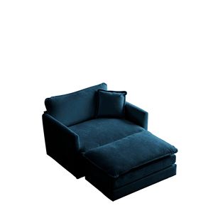 Poltrona Moderna in Ciniglia Blu con Poggiapiedi per Soggiorno e Camera da Letto - Product Image 4