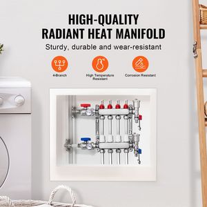 Collettore a 4 Vie in Acciaio Inox da 1/2 Pollice per Tubi PEX, per Sistemi di Riscaldamento Radiante a Pavimento Idronico HVAC - Product Image 2
