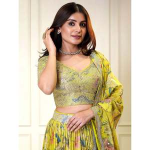 Atractivo amarillo lentejuelas Organza Haldi Wear Lehenga Choli Set para mujer - Product Image 5