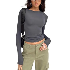 <b>Women's</b> Casual Full Sleeve Sporty <b>Mesh</b> Fabric T-shirts Spring Autumn Solid Color Regular Fit Button Diamonds Customizable Street - Product Image 5