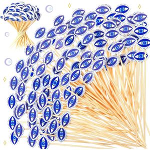100 Palillos de Bambú Decorativos de 4.7 Pulgadas con Diseño de Ojo Turco Azul para Aperitivos y Brochetas - Product Image 1