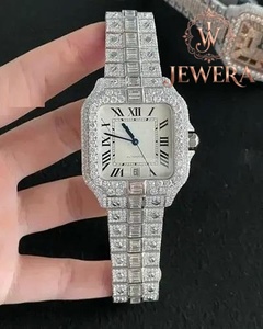 Custom Stainless Steel Hip Hop Moissanite Diamond Analog Glass Watch Unisex Luxury Bling for Weddings Parties Special Events - Product Image 4