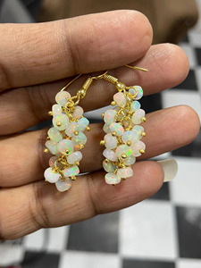 Boucles d'oreilles pendantes en opale Welo d'Éthiopie blanche naturelle, multicolores, plaquées or 14 carats, pour femme, idéales comme cadeau - Product Image 4