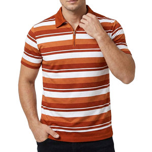 Polo à manches courtes pour hommes, personnalisé avec logo OEM, motif rayé, col zippé, idéal pour le golf et les occasions décontractées, collection été. - Product Image 5