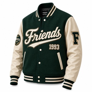 Men's Customized Color Green <b>Fleece</b> Stand Collar Front Customized Logo Winter Varsity <b>Jacket</b> - Product Image 1