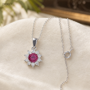 925 Sterling Silver <b>Ruby</b> Round Brilliant Diamond Pendant <b>Necklace</b> Halo Moissanite Jewelry for Women Gift - Product Image 1