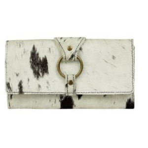 Cartera Larga de Cuero de Vaca con Pelo para Mujer, Cierre de Anillo, Hecha a Mano, Estilo Vaquero, Organizador, Accesorio de Moda - Product Image 1