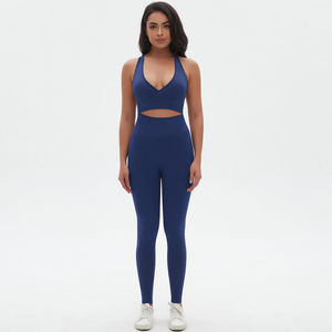 Conjunto de Leggings y Sujetador Deportivo Transpirable sin Costuras para Mujer, Cuello en V, Diseño Cruzado Sexy, Cintura Elástica para Pilates, Running y Fitness - Product Image 6