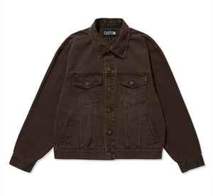 เสื้อแจ็คเก็ตยีนส์สีน้ำตาลฟอกแบบสั่งทำพิเศษ ผ้าฝ้าย 100% เสื้อโค้ทฤดูหนาว สไตล์เรโทร ทรงบ็อกซี่ - Product Image 1
