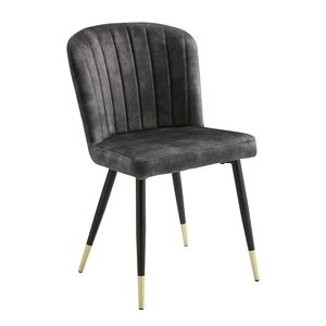 Set di sedie da pranzo in 2 pezzi dal Design moderno tappezzeria in velluto carboncino con accento dorato in metallo nero con Tufting a canale - Product Image 4