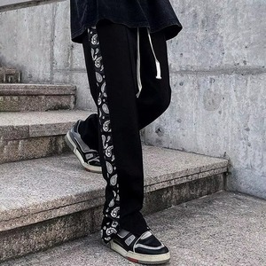 Pantalon de jogging pour hommes en gros, motif cachemire à bandes latérales, taille à cordon de serrage, coupe ample, décontracté, pour l'entraînement, noir, style streetwear - Product Image 5