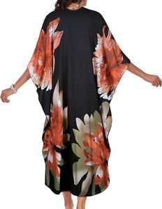 Floral Print Chiffon Maxi Dress V-Neck Batwing Sleeve Loose Boho <b>Summer</b> Casual <b>Kaftan</b> Dress - Product Image 2