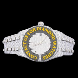 Reloj de Pulsera Exclusivo para Hombre, con Diamantes Moissanite, Esfera Redonda de Oro Blanco, Números Arábigos, Estilo Hip Hop, Personalizado - Product Image 1