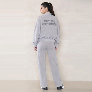 Conjunto de Sudadera Oversize Gris con Cierre y Estampado de Letras, Cuello Redondo, Corte Regular, Unisex, Ropa Casual de Otoño - Product Image 5