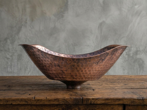 Hammered Copper Vessel Sink Oval Wave <b>Bathroom</b> Basin Handmade <b>Rustic</b> Modern <b>Vanity</b> Wash Basin Luxury Decorative Copper Sink - Product Image 3