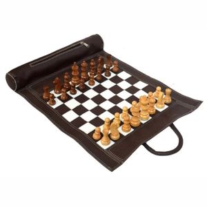 Luxury Leather Roll Up Chess Set Portable Travel Board Game Professional Wooden <b>Pieces</b> Custom Wholesale Gift Roll Up Chess Set - Product Image 2