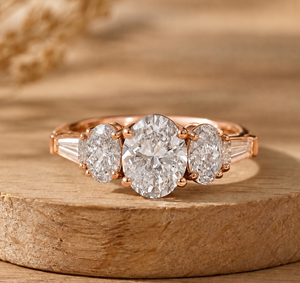 Bague en or massif 10K 14K 18K avec diamant de laboratoire taille ovale couleur DEF clarté VVS et pierres latérales, alliance en platine pour anniversaire et mariage - Product Image 3