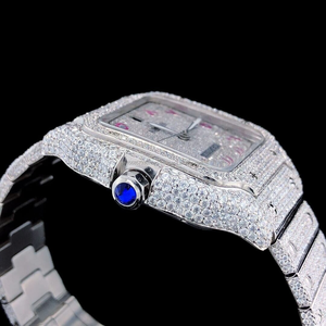 Trending Baguette transparente Reloj mecánico automático de diamantes con VVS Clarity Moissanite Diamond Arabian Square Dial - Product Image 3