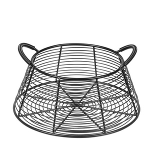 Iron Wire <b>Square</b> Storage <b>Basket</b> with Wooden Handle Black Powder Coated - Product Image 3
