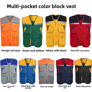 เสื้อกั๊กสะท้อนแสงแบบหลายกระเป๋า สีสันตัดกัน สำหรับงานกลางแจ้ง  แบบ unisex  วัสดุโพลีเอสเตอร์  ความปลอดภัยสูง - Product Image 1