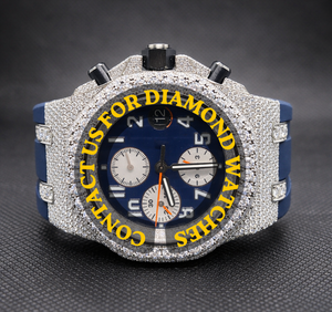 Atractivo Reloj de Diseño con Esfera Redonda Cronógrafo, Moissanita, Correa de Goma Azul Semi-Engastada, Joyería de Diamantes Artificiales de Marca de Lujo para Hombre - Product Image 1