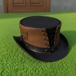 Handcrafted Black & Brown Leather Top <b>Hat</b> Waisted Corset Style Gothic / Steampunk , Gift For Him - Product Image 2