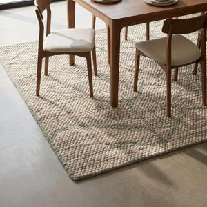 Alfombra Moderna de Lana Tejida a Mano con Bucle de Guijarros Gruesos, Antideslizante, con Base de Lona de Algodón - Color Sólido Crema Verde Salvia - Product Image 3