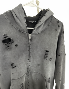 Sweat à capuche zippé pour homme de haute qualité 350 GSM, en polaire, coupe oversize, polyester/coton, anti-plis, respirant, effet délavé intégral - Product Image 2