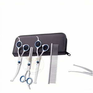 4 Pcs Portable Pet <b>Dog</b> Grooming <b>Scissors</b> Set 6.5" Tips Straight Curved Stainless Steel Sharp Blades Case Comb-Multifunctional - Product Image 1