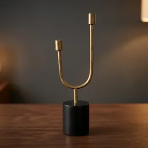 Modern Gold Metal Candle Holder With <b>Black</b> Marble Base Minimalist Double Arm Taper <b>Candlestick</b> for Dining Table Home Decor - Product Image 3