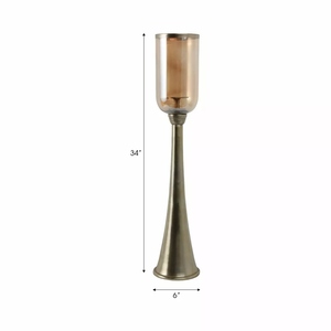 New design antique brass coated metal hurricane candle holder gold floor candle stand offer customizations decor <b>glass</b> candle - Product Image 4