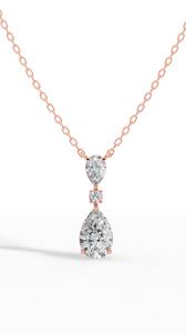 Collier à trois pierres en forme de goutte d'eau, diamant de laboratoire taille poire et taille ronde, or 14 carats, incolore, VVS, pendentif solitaire intemporel - Product Image 3
