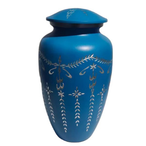 Urna Funeraria de Latón Azul Repujado para Cenizas Humanas Adultas, Urna Decorativa de Metal para Recuerdo, Contenedor de Almacenamiento para Entierro - Product Image 2